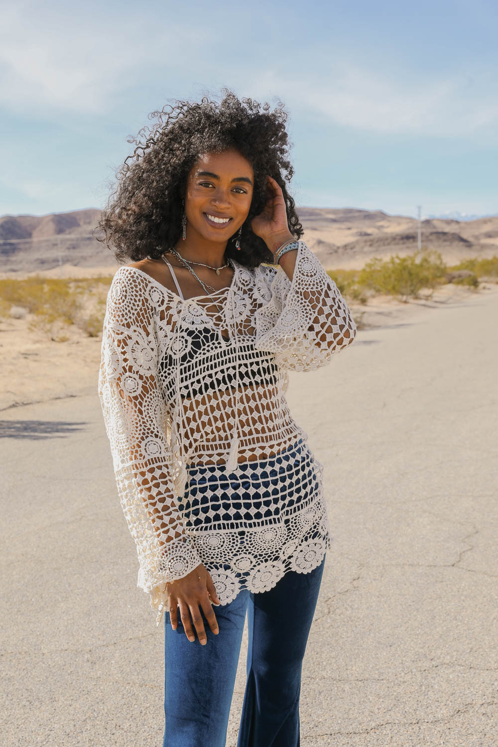 Kimono - Lace-Up Crochet Tunic
