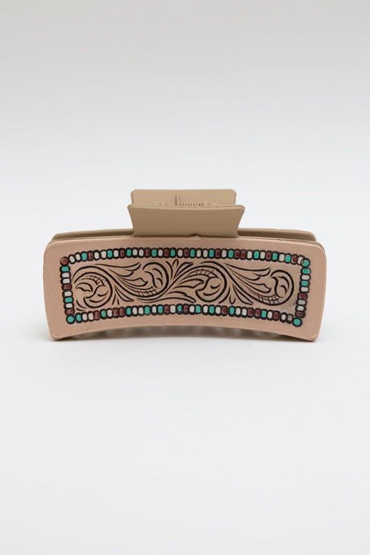 Leather Swirl Hair Claw – Artistic Tribal Pattern Clam Clip ????-Soul Flow Apparel