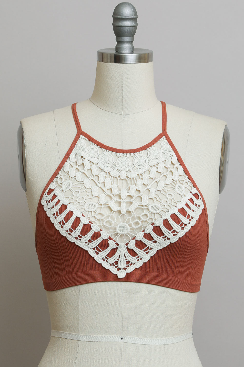 Crochet Lace High Neck Bralette – Halter Style with Cross-Back-Soul Flow Apparel