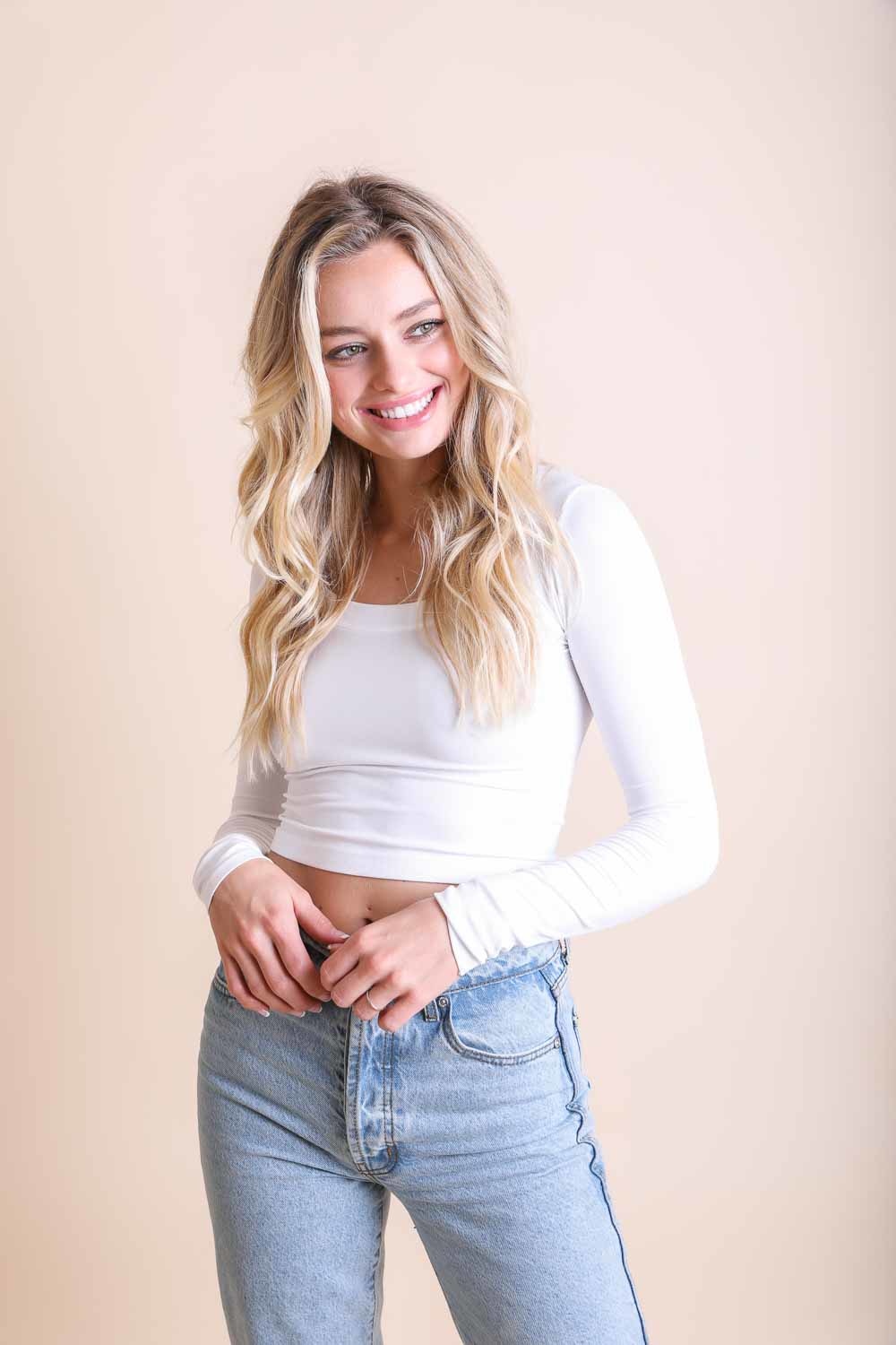 Long Sleeve Fitted Crop Top-Soul Flow Apparel