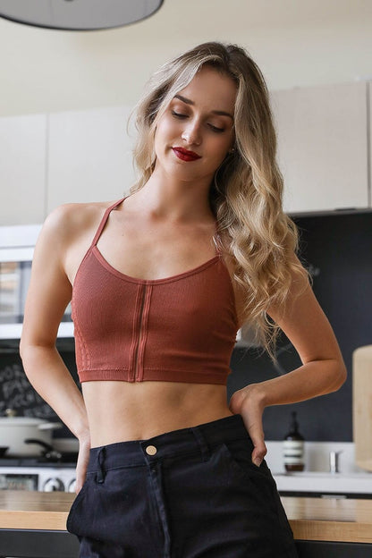 Leto Collection boho longline bralette in rust color with a comfortable fit for everyday wear