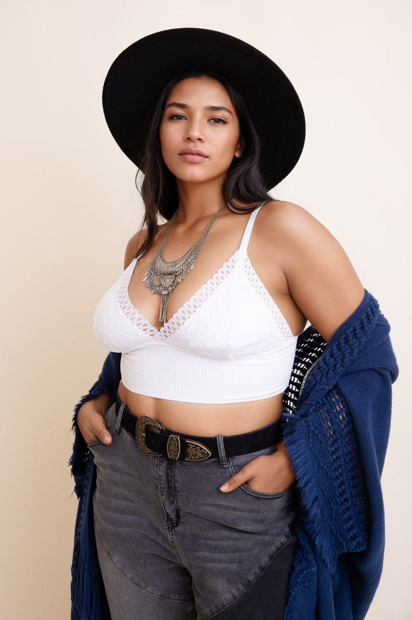 Leto Collection plus size lace brami in white with adjustable straps and lace detailing