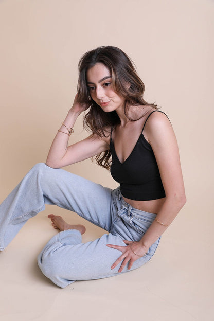 Leto Collection Low Back Brami Top in Black, perfect for casual looks and comfortable wear