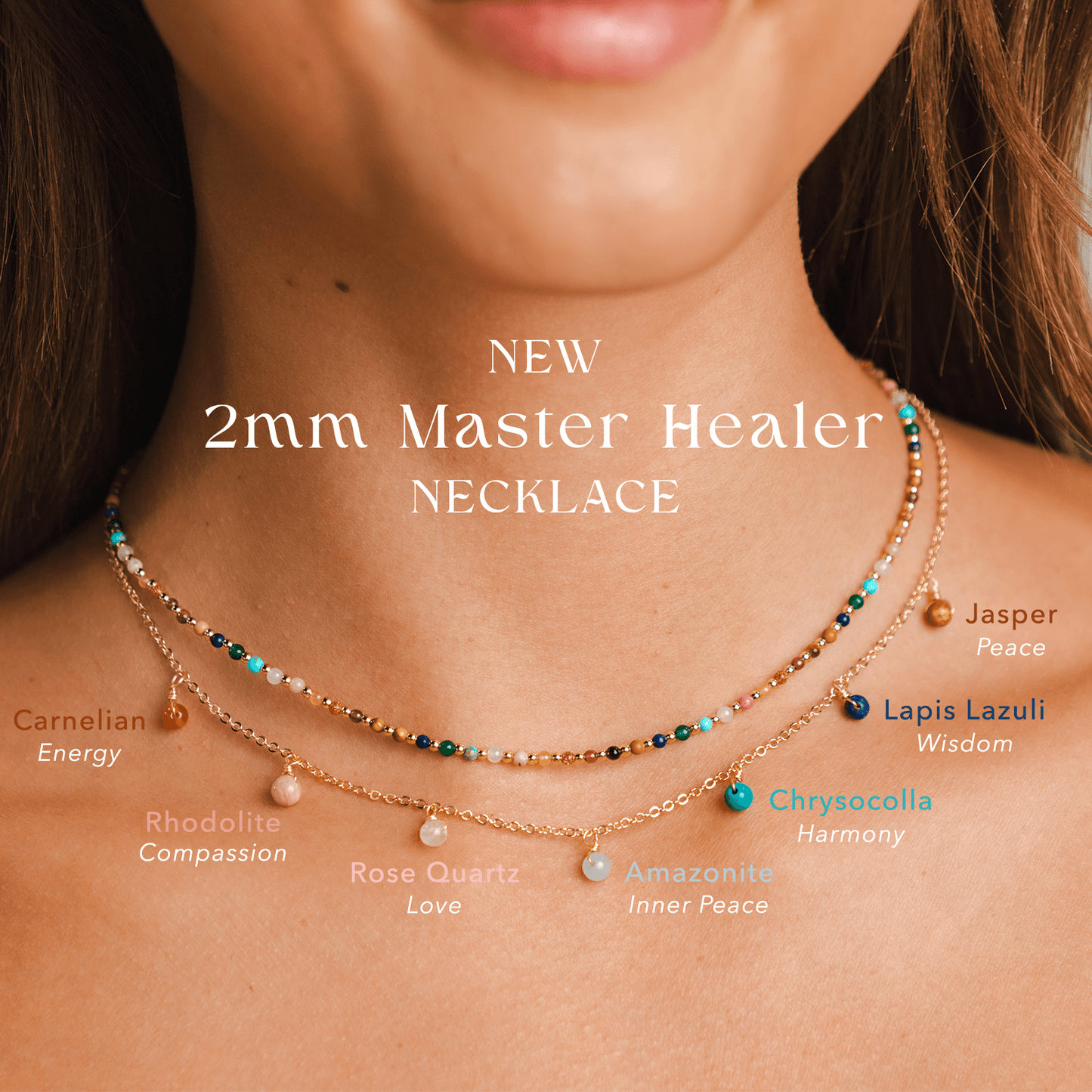 Master Healer 2mm + Dewdrop Necklace Stack