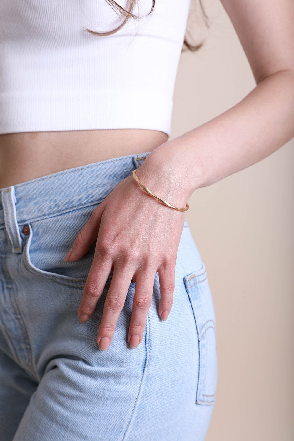 Matte Gold Twist Bangle Cuff-Soul Flow Apparel