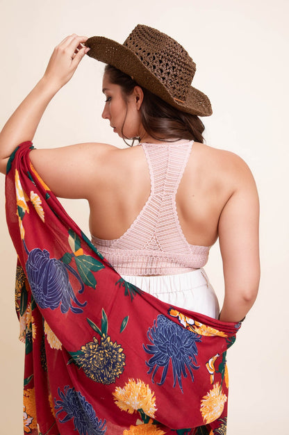 Plus size boho bralette from Leto Collection with crochet design and a stylish back