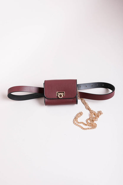 Mini Faux Leather Belt Bag – Chic with Gold Link Chain-Soul Flow Apparel