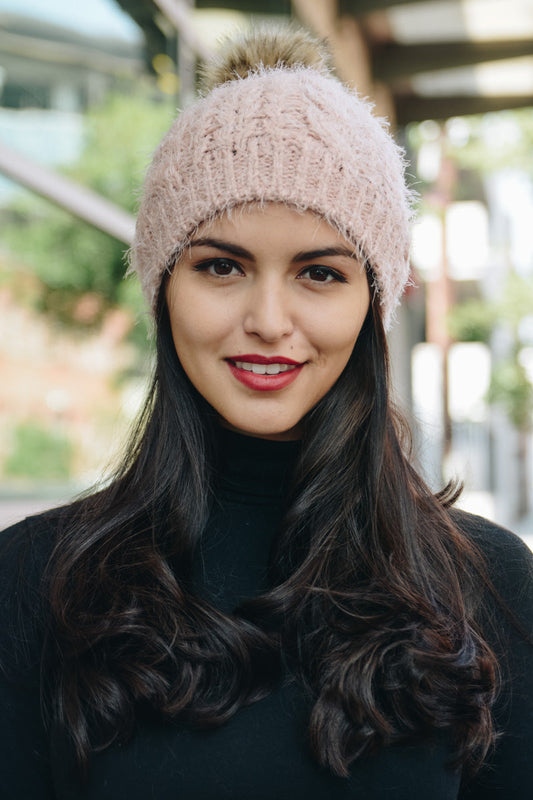 Mohair Fur Knit Pom Beanie-Soul Flow Apparel