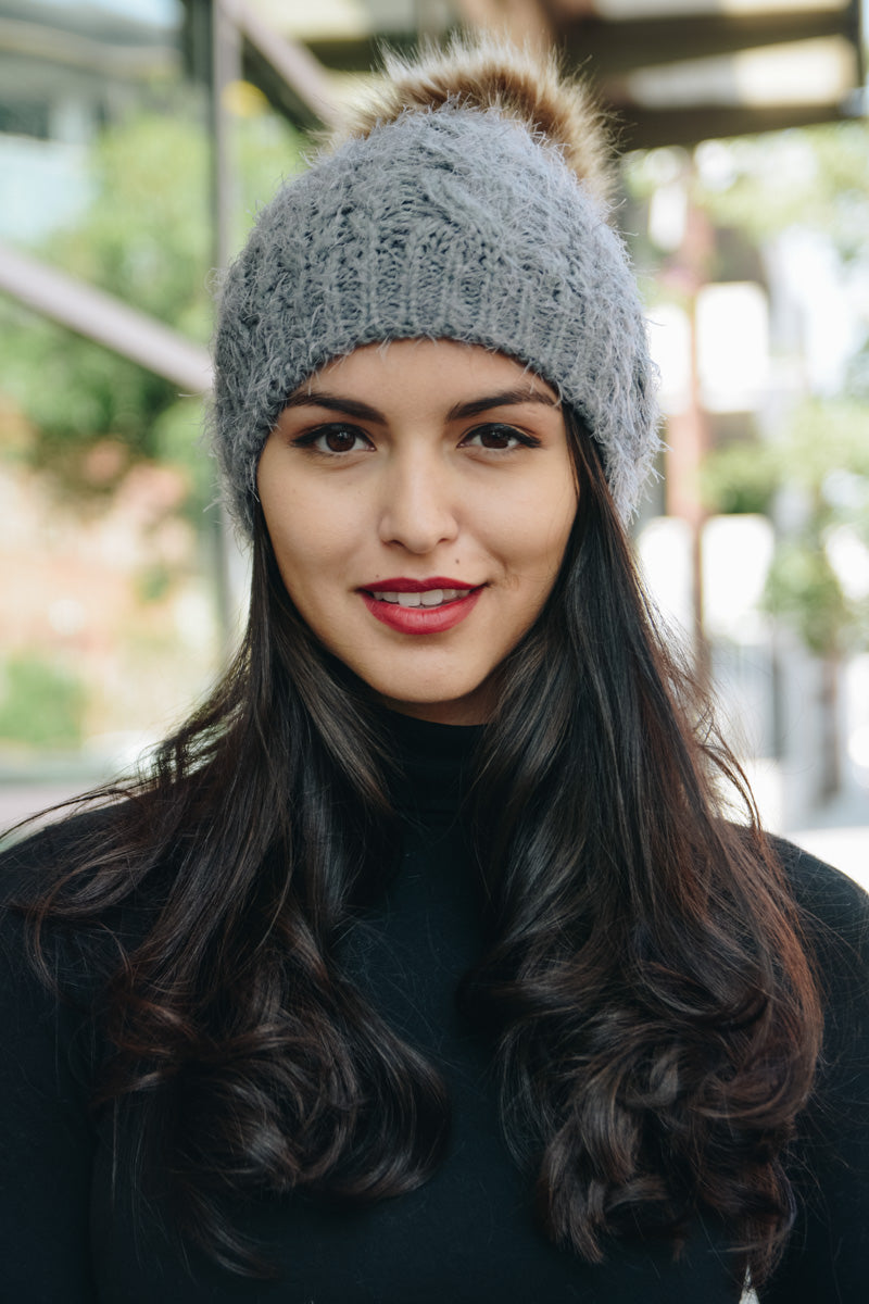 Mohair Fur Knit Pom Beanie-Soul Flow Apparel