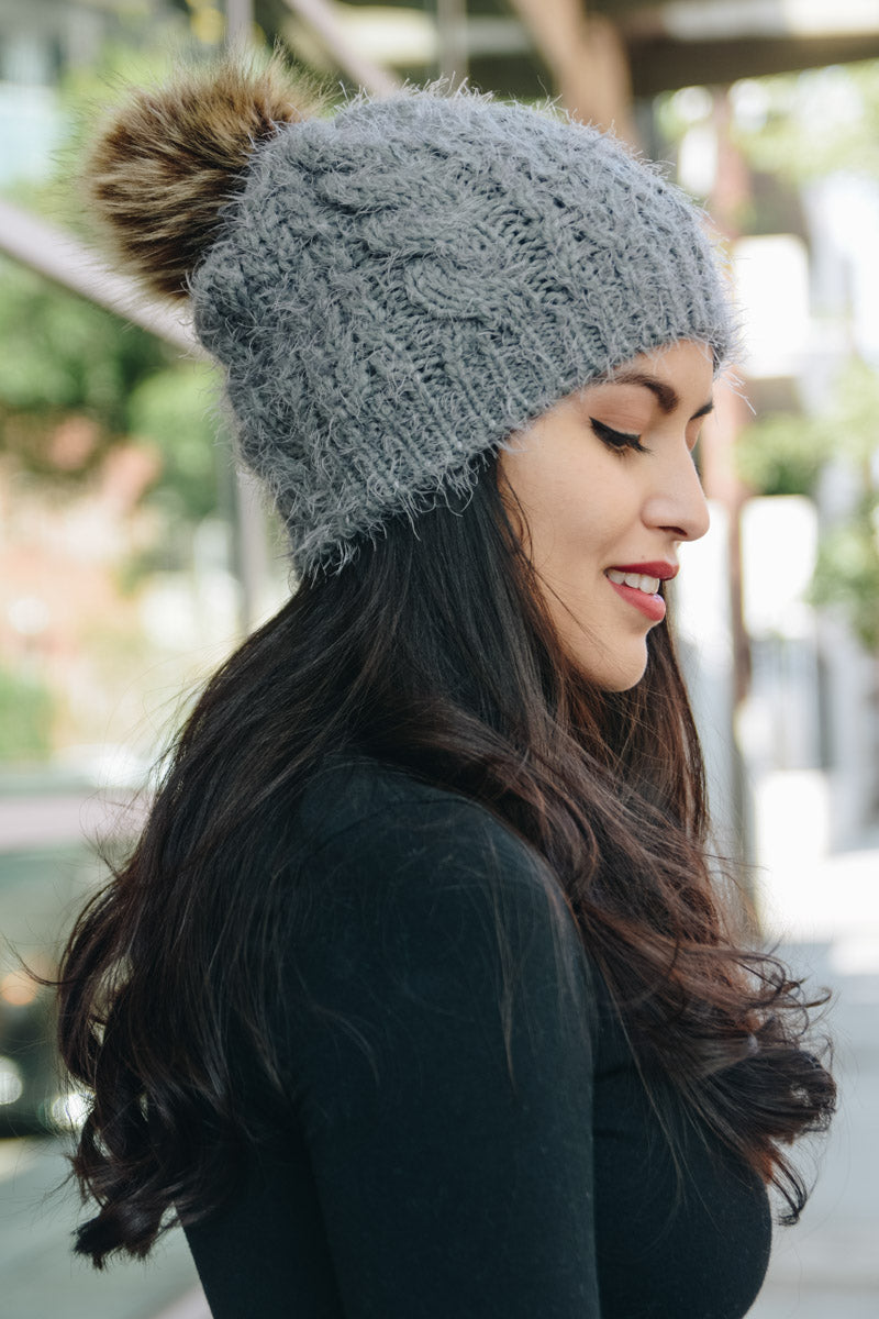 Mohair Fur Knit Pom Beanie-Soul Flow Apparel