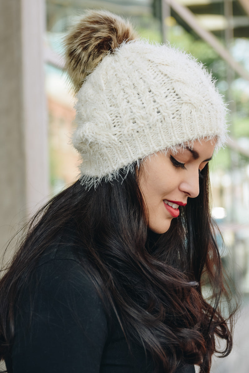 Mohair Fur Knit Pom Beanie-Soul Flow Apparel