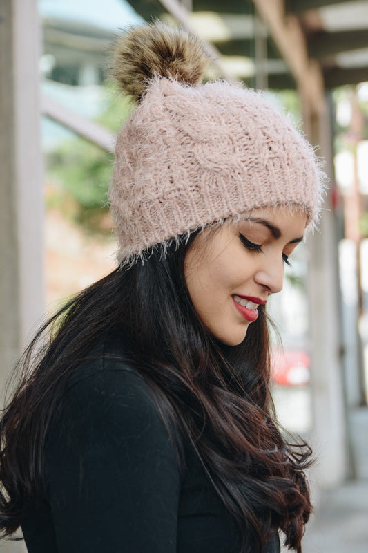 Mohair Fur Knit Pom Beanie-Soul Flow Apparel