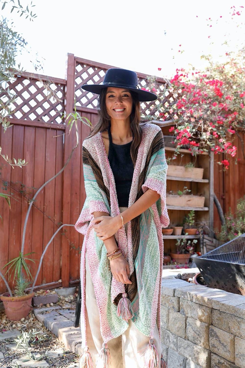 Multi-color Striped Tassel Poncho-Soul Flow Apparel