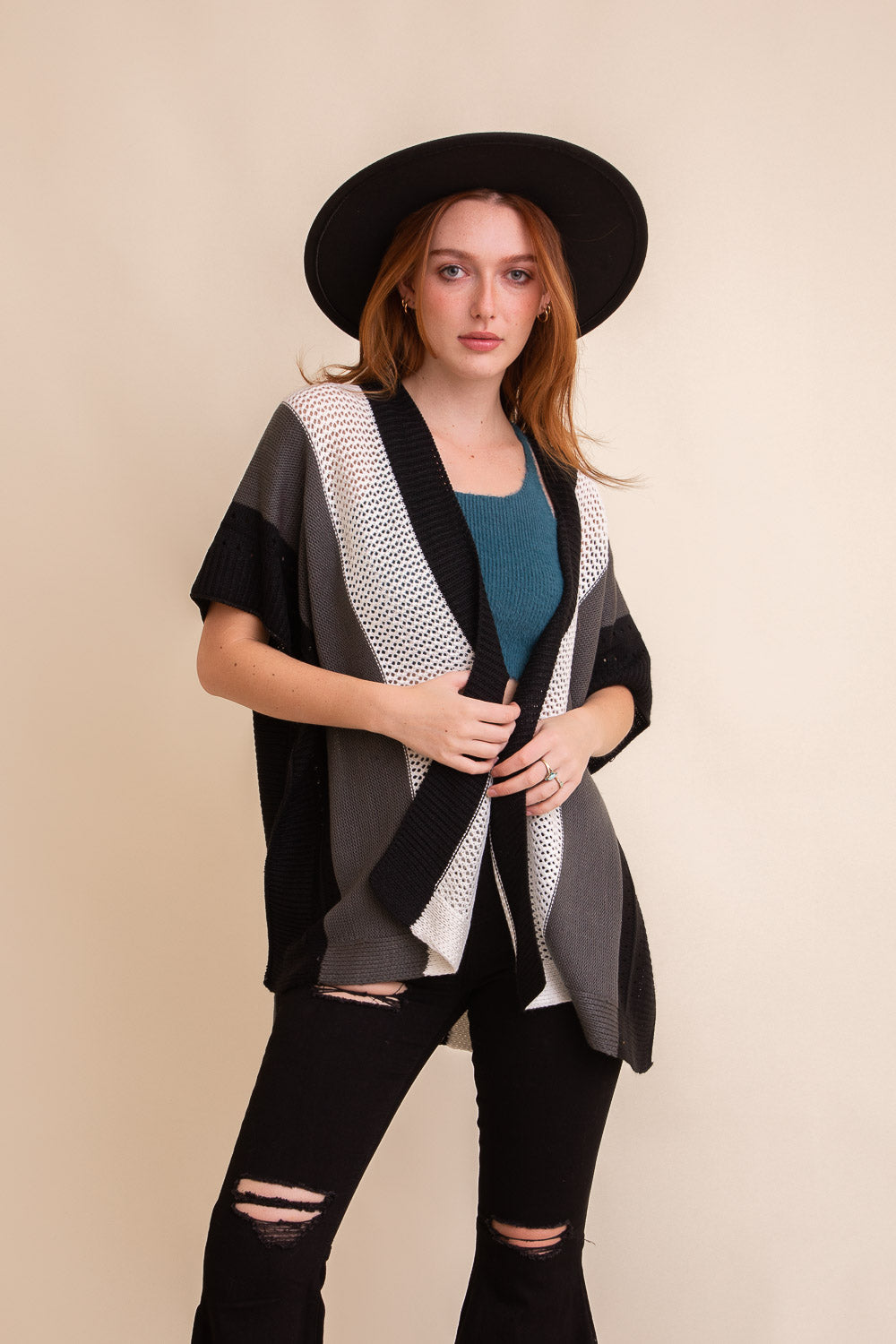 Multi-colored Striped Knit Poncho?-Soul Flow Apparel