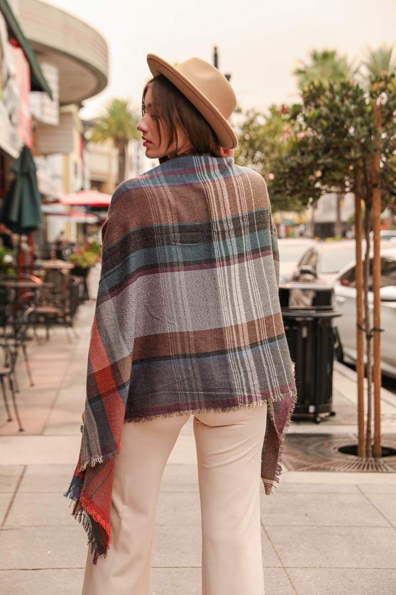 Multicolor Plaid Pocket Ruana-Soul Flow Apparel