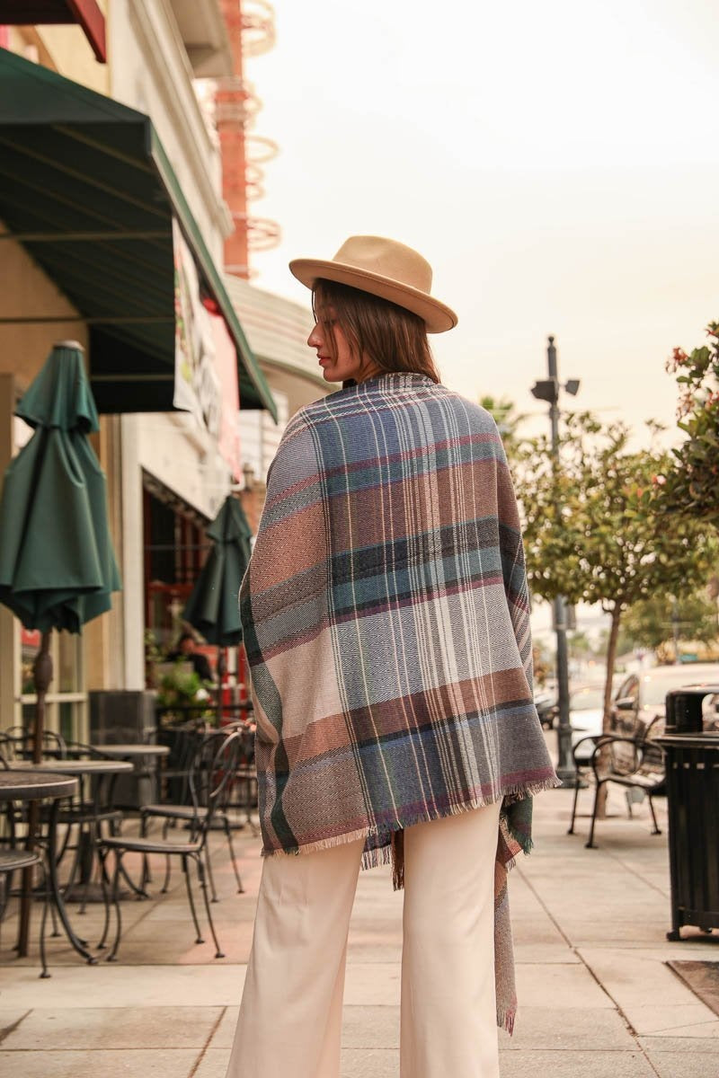 Multicolor Plaid Pocket Ruana-Soul Flow Apparel