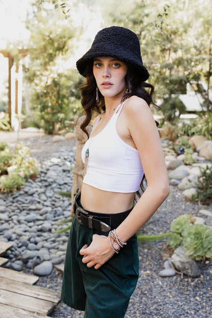 Leto Collection offset shoulder brami top in white, perfect for casual layering and summer outfits