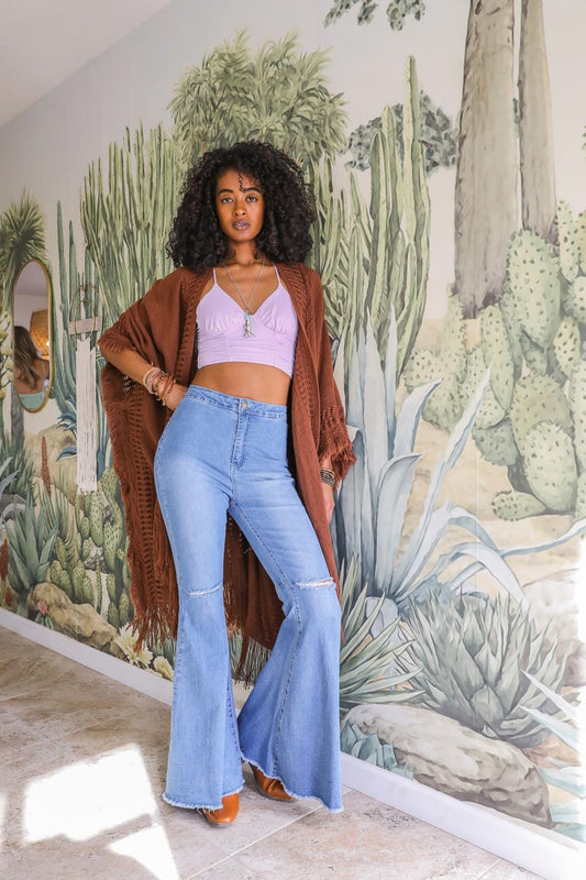 Open Work Frayed Bohemian Ruana-Soul Flow Apparel