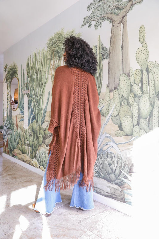 Open Work Frayed Bohemian Ruana-Soul Flow Apparel