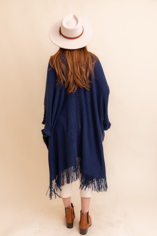 Open Work Frayed Bohemian Ruana-Soul Flow Apparel