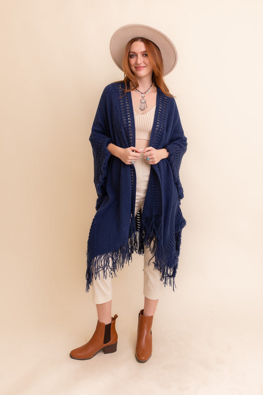 Open Work Frayed Bohemian Ruana-Soul Flow Apparel