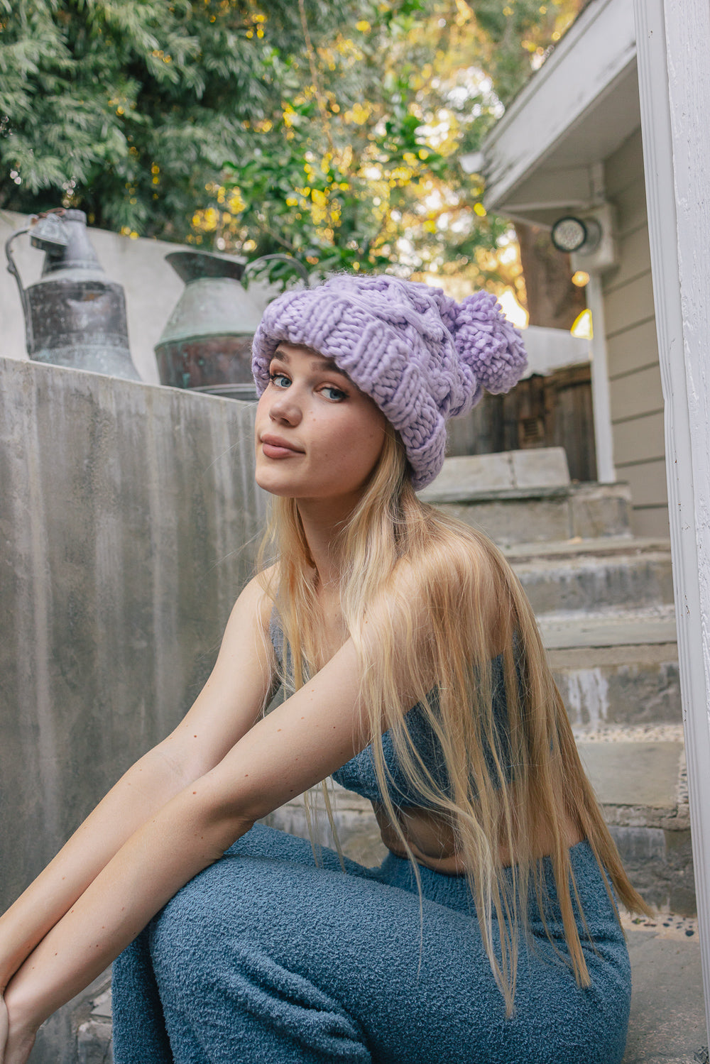 Oversized Chunky Knit Pom Beanie-Soul Flow Apparel
