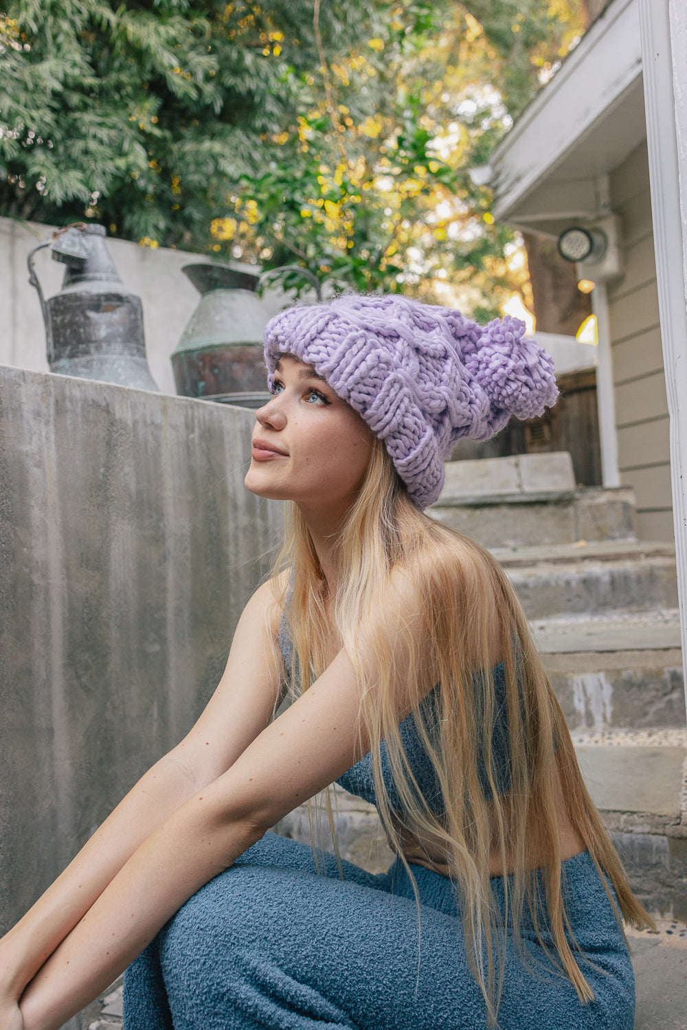 Oversized Chunky Knit Pom Beanie-Soul Flow Apparel