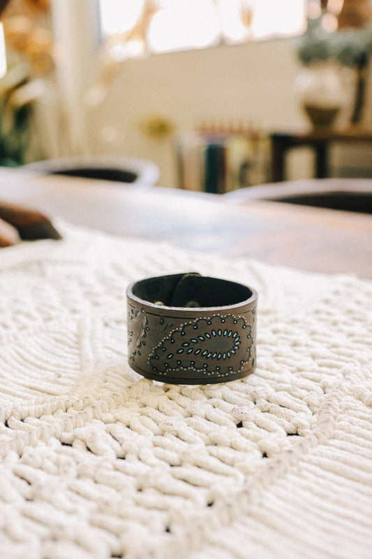 Paisley Pressed Leather Cuff Bracelet-Soul Flow Apparel