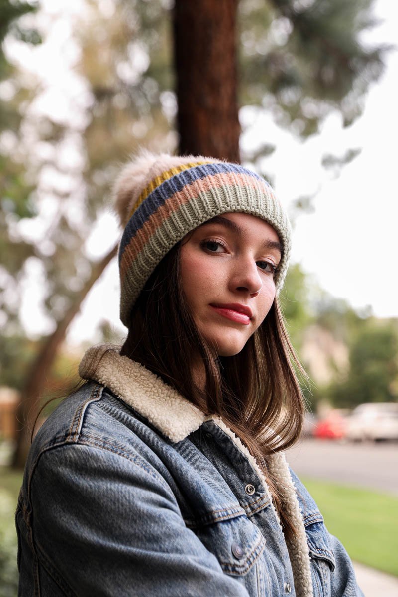Hats & Hair - Pastel Stripe Knit Pom Beanie