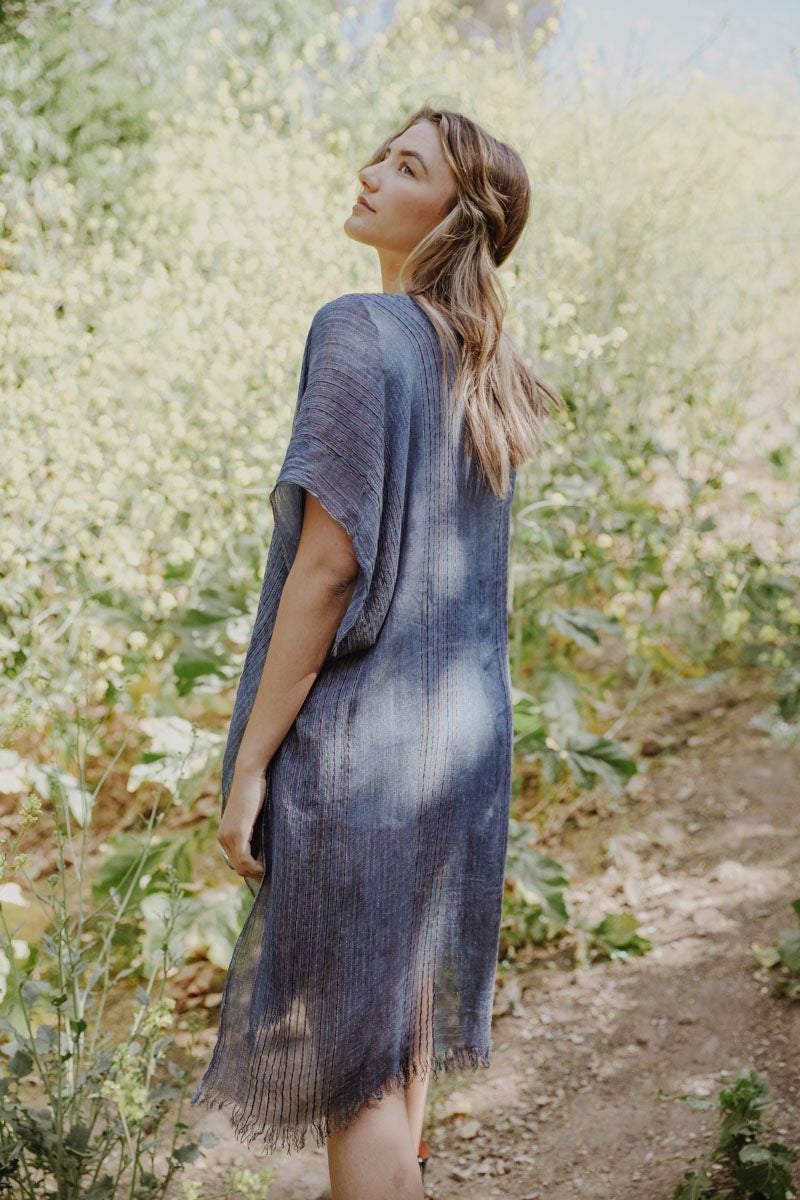 Pencil Stripe Lurex Trim Kimono-Soul Flow Apparel