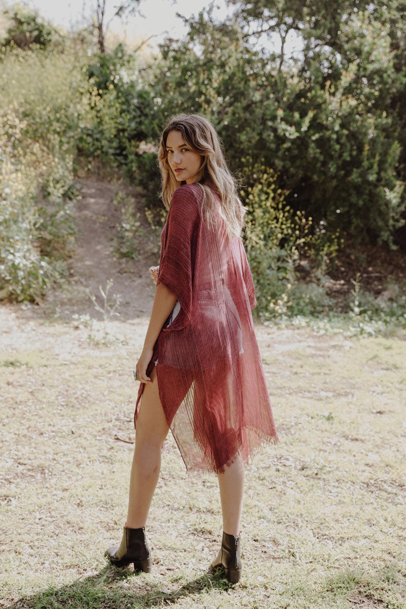 Pencil Stripe Lurex Trim Kimono-Soul Flow Apparel