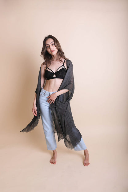 Pencil Stripe Lurex Trim Kimono Kimonos