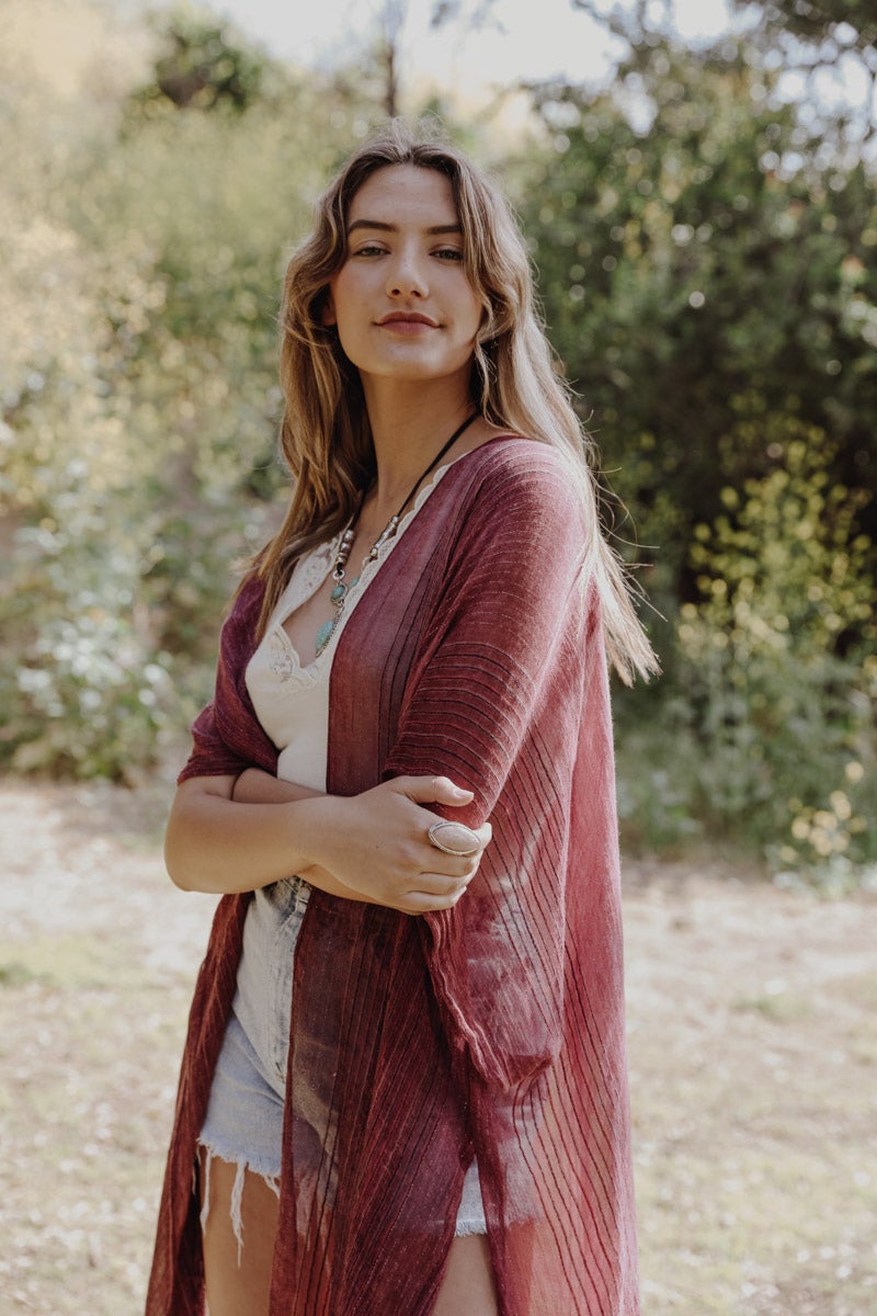 Pencil Stripe Lurex Trim Kimono-Soul Flow Apparel