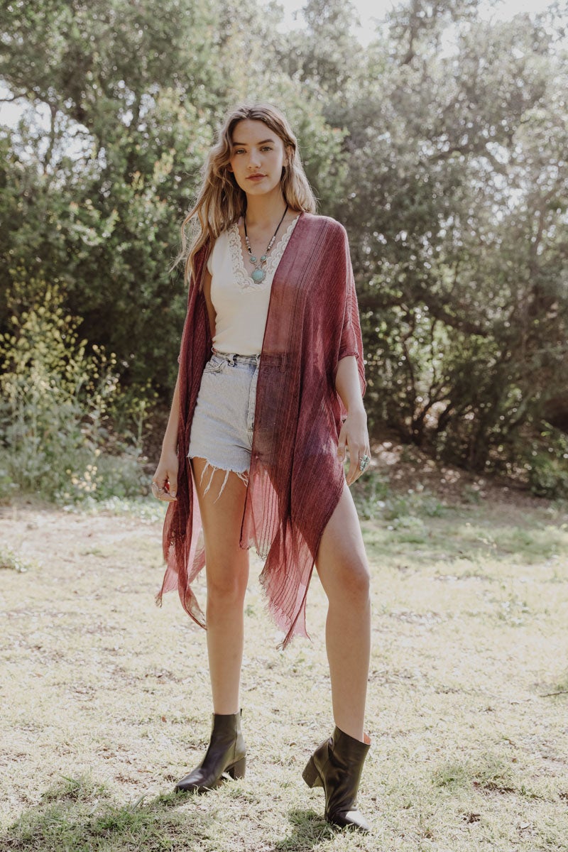 Pencil Stripe Lurex Trim Kimono-Soul Flow Apparel