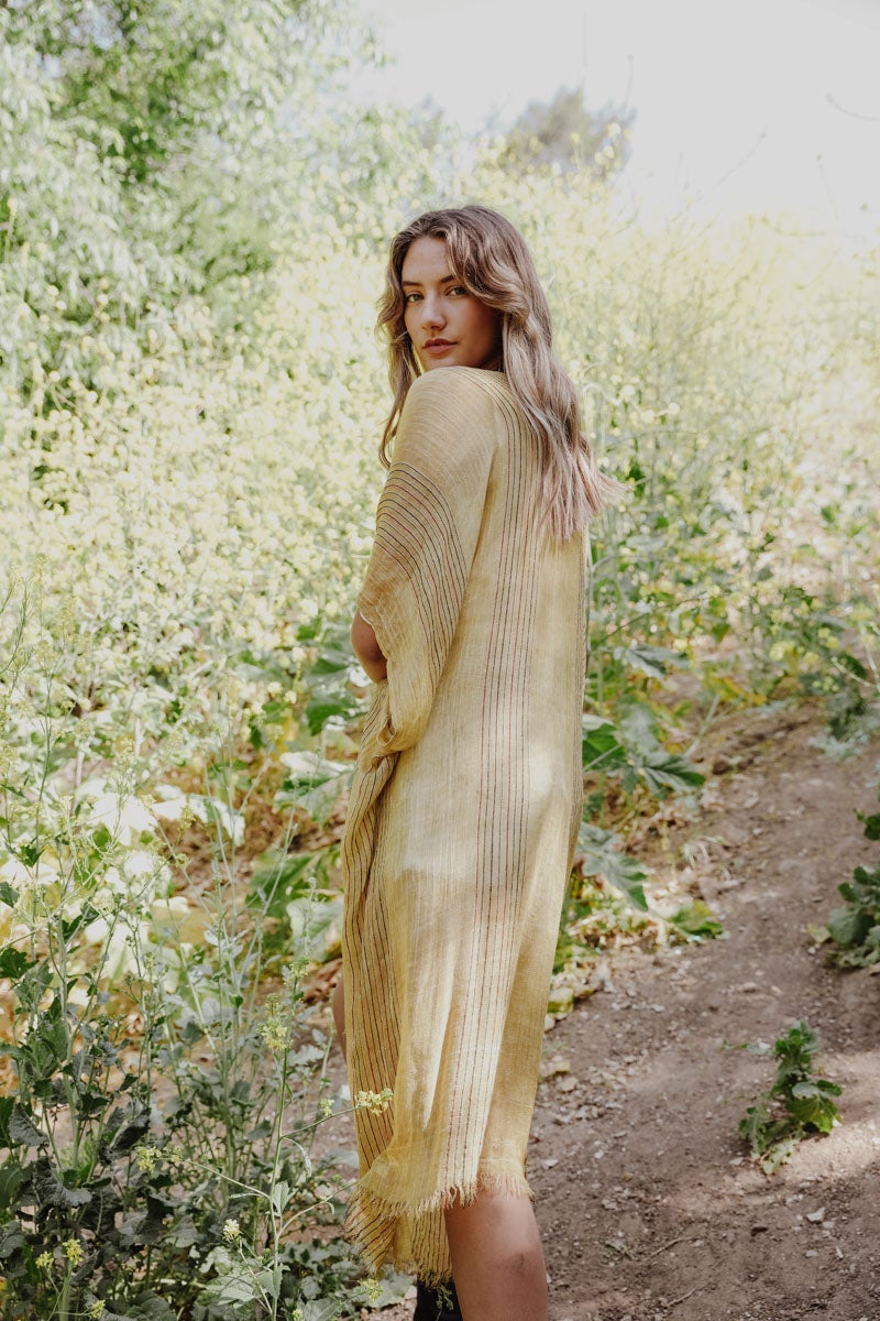 Pencil Stripe Lurex Trim Kimono-Soul Flow Apparel