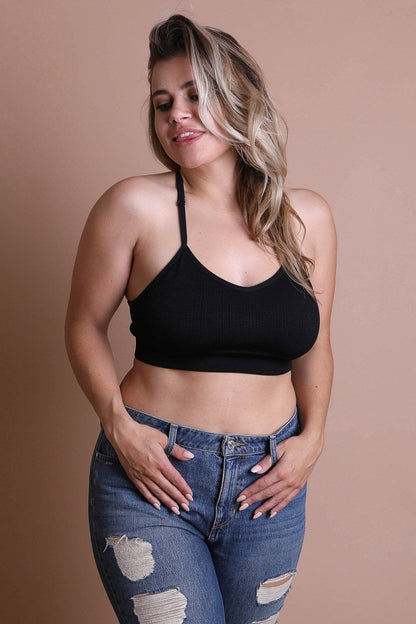Leto Collection Plus Size Tattoo Back Bralette in Black for Comfortable Everyday Wear