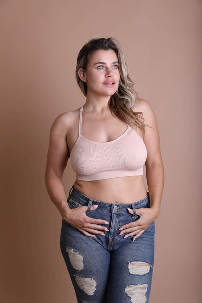 Leto Collection plus size tattoo back bralette in soft pink, perfect for everyday comfort and style.