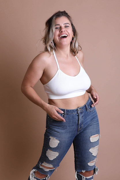Leto Collection Plus Size Tattoo Back Bralette in white with a comfortable fit for everyday wear