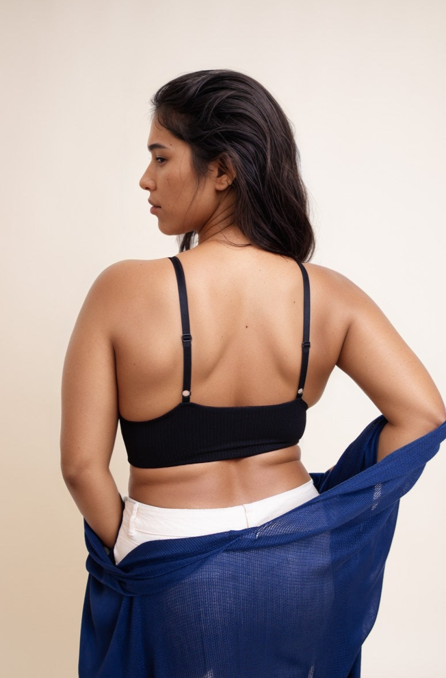 Black plus size lace brami from Leto Collection, offering comfort and support with a stylish design