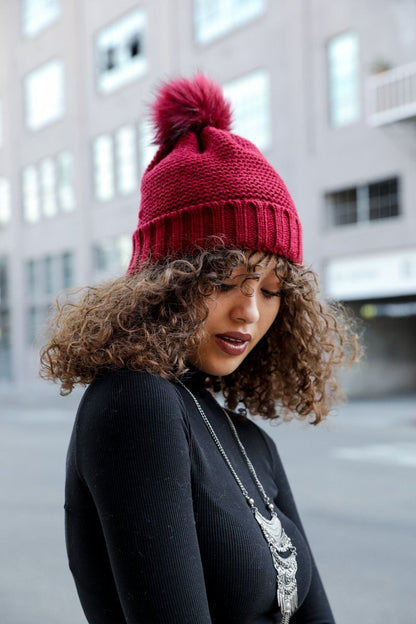 Pom Beanie with Faux Sherpa Lining-Soul Flow Apparel