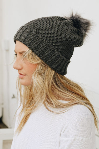 Pom Beanie with Faux Sherpa Lining-Soul Flow Apparel