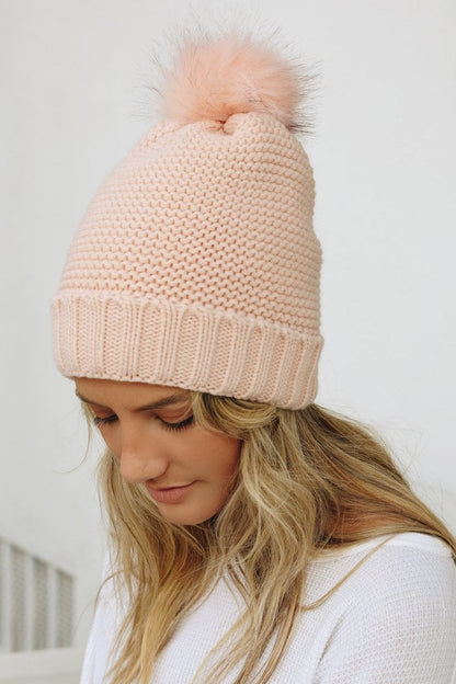 Pom Beanie with Faux Sherpa Lining-Soul Flow Apparel