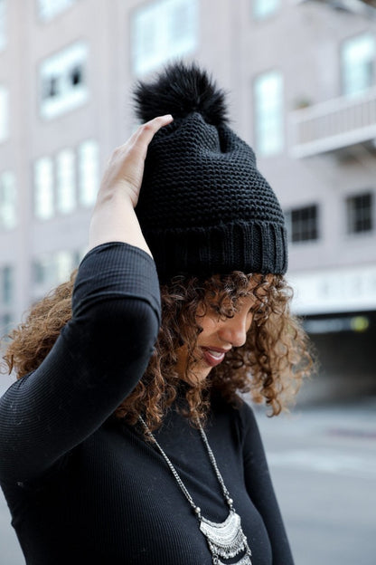 Pom Beanie with Faux Sherpa Lining-Soul Flow Apparel