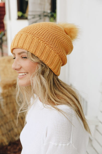 Pom Beanie with Faux Sherpa Lining-Soul Flow Apparel