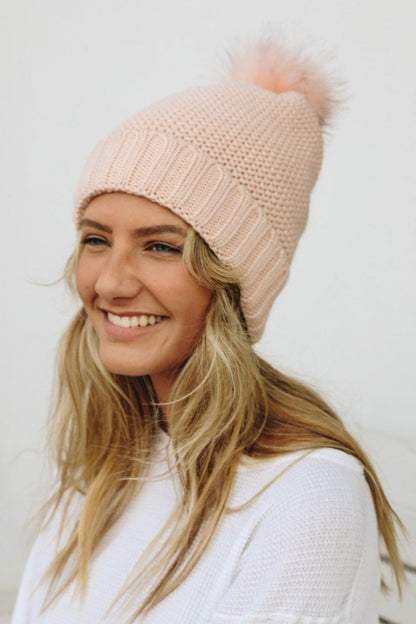 Pom Beanie with Faux Sherpa Lining-Soul Flow Apparel