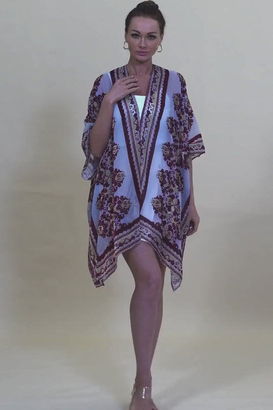 Opulent Velvet & Sheer Rose Kimono – Romantic Elegance