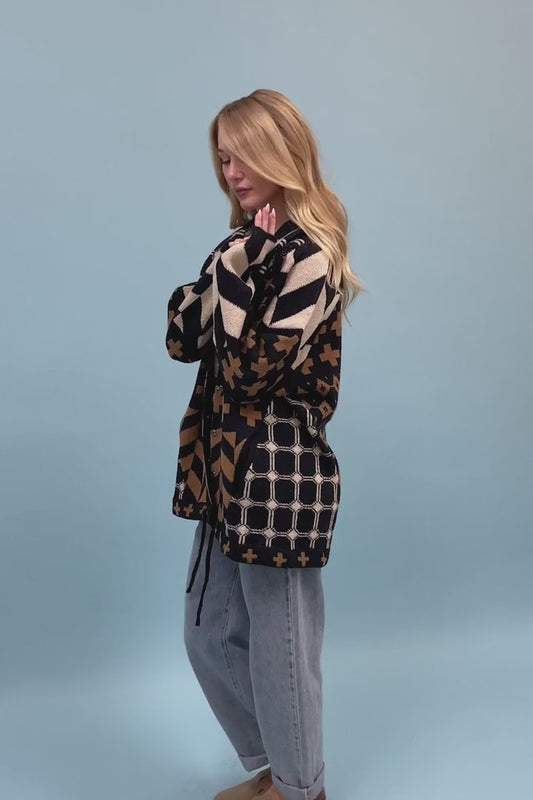 Sierra Spirit Geometric Street Style Knit Cardigan