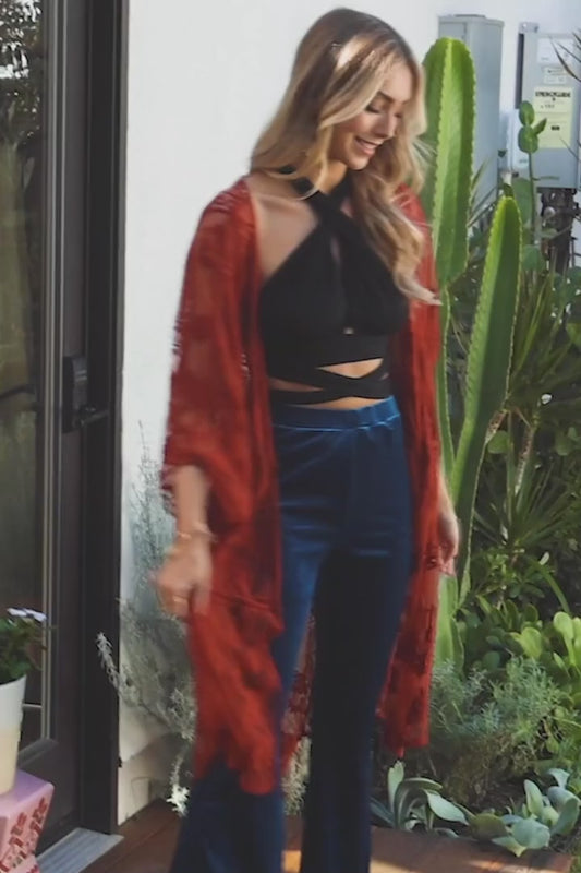Embroidered Mesh Leaf Kimono