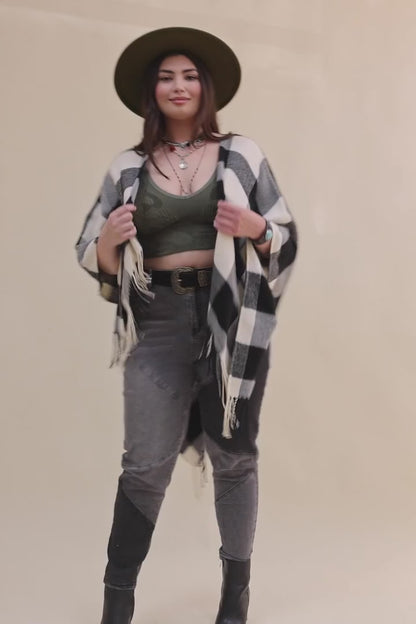 Buffalo Check Tassel Ruana