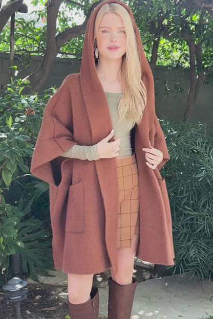 Cozy Solid Color Hooded Ruana